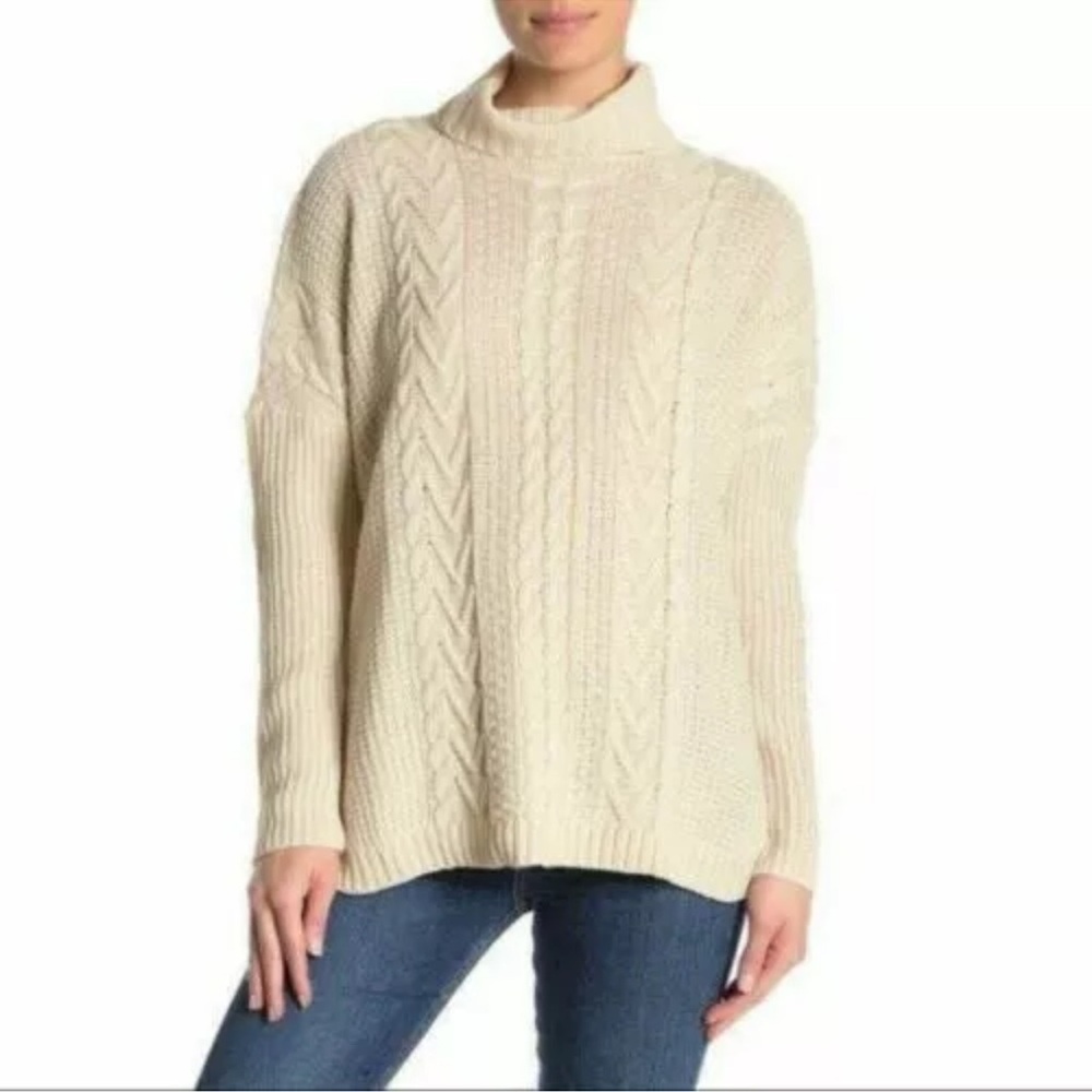 NWT Joseph A Turtleneck Sweater Top M Boxy Cable Knit Oatmeal Heather size:2X